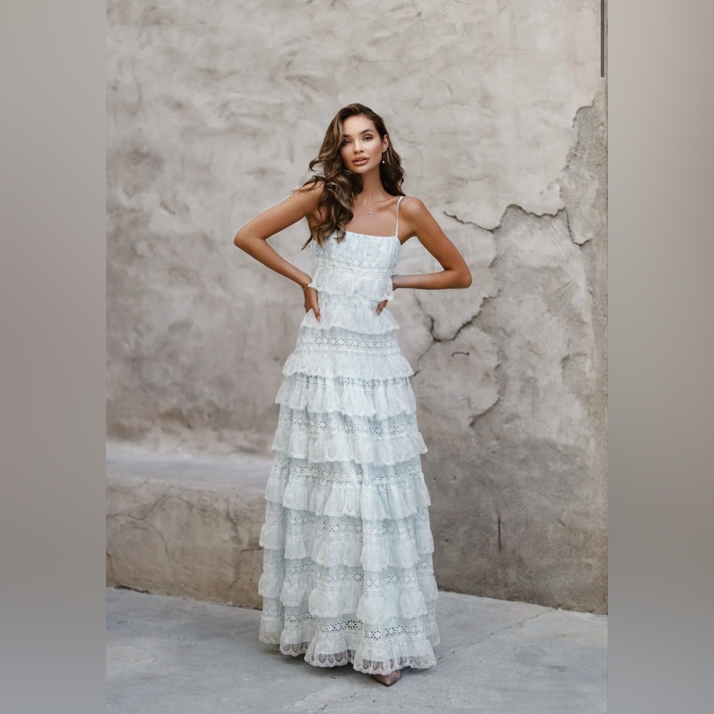ALB blue lovette maxi lace dress